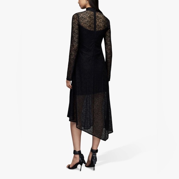 NWT All Saints Hanna Lace Black Asymmetrical Mock Neck Midi Dress Size US 8 - Picture 5 of 16